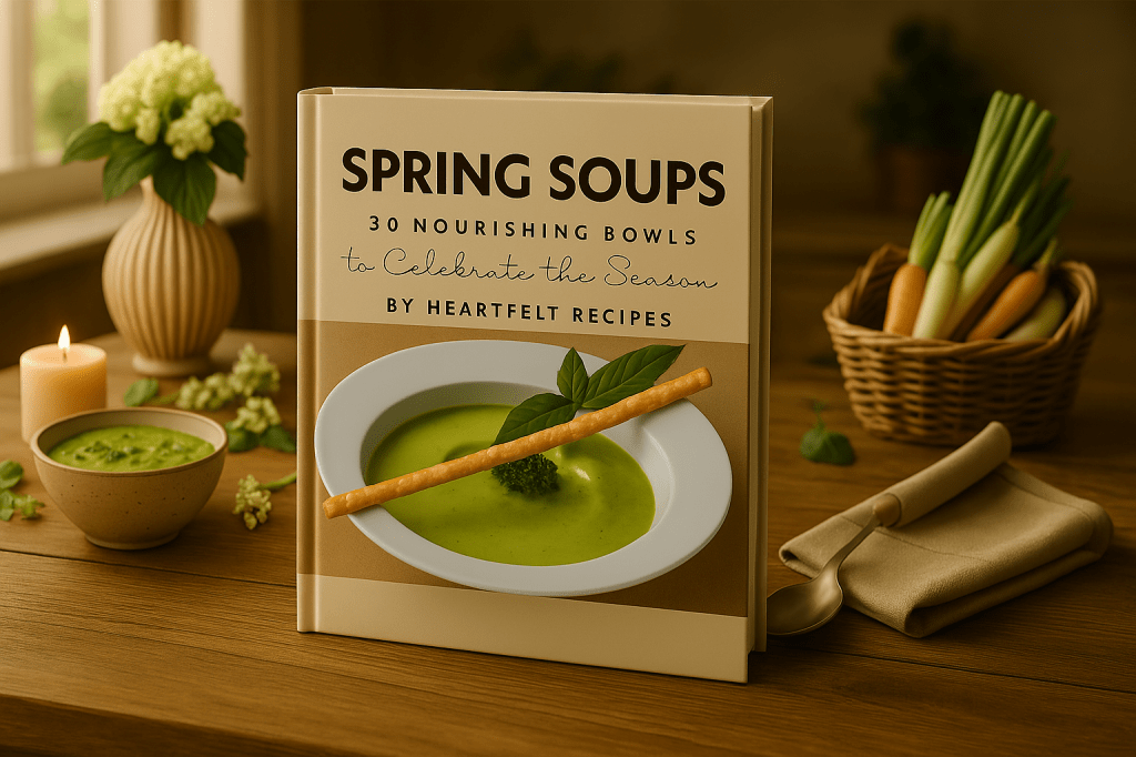 Spring Soups: 30 Nourishing Bowls to Celebrate the Season, Cooking Recipe E-Book, by Heartfelt Recipes, Cover Page Banner 3